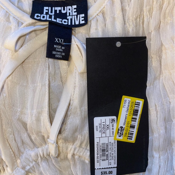 Future Collective Cream Sleeveless Gathered Tank Top with Front Tie Detail - Picture 3 of 5